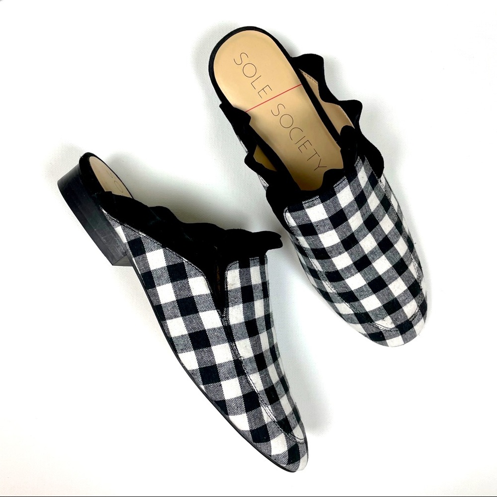 Sole Society Mules Black White Gingham 7.5 NEW